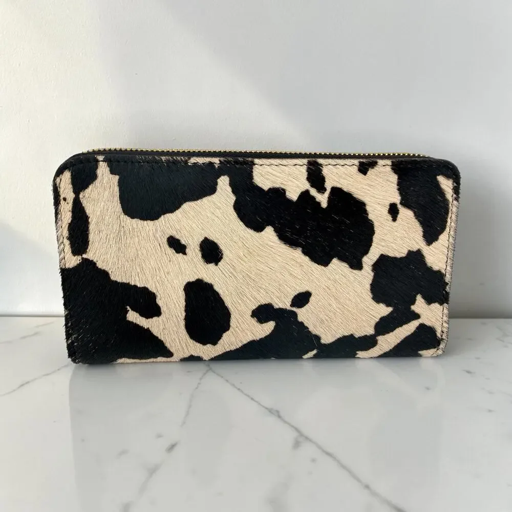 NWT Made in Italy Cow Print Calf Hair & Leather Large Zip Around Wallet